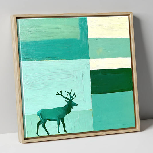 Abstract Teal Red Deer Stag lake district wildlife canvas wall art in natural frame