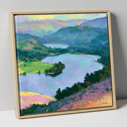 Grasmere Above Purple Bracken lake district lake canvas wall art in natural frame