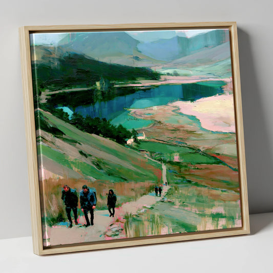 Fell Walkers Above the Lake lake district fell canvas wall art in natural frame