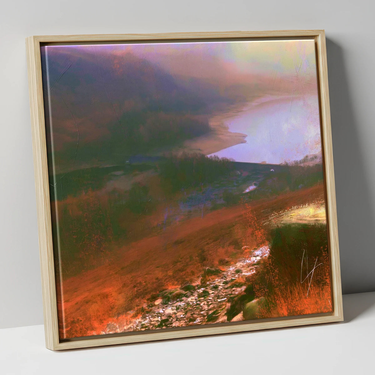 Descending Helvellyn Path to Thirlmere lake district lake canvas wall art in natural frame