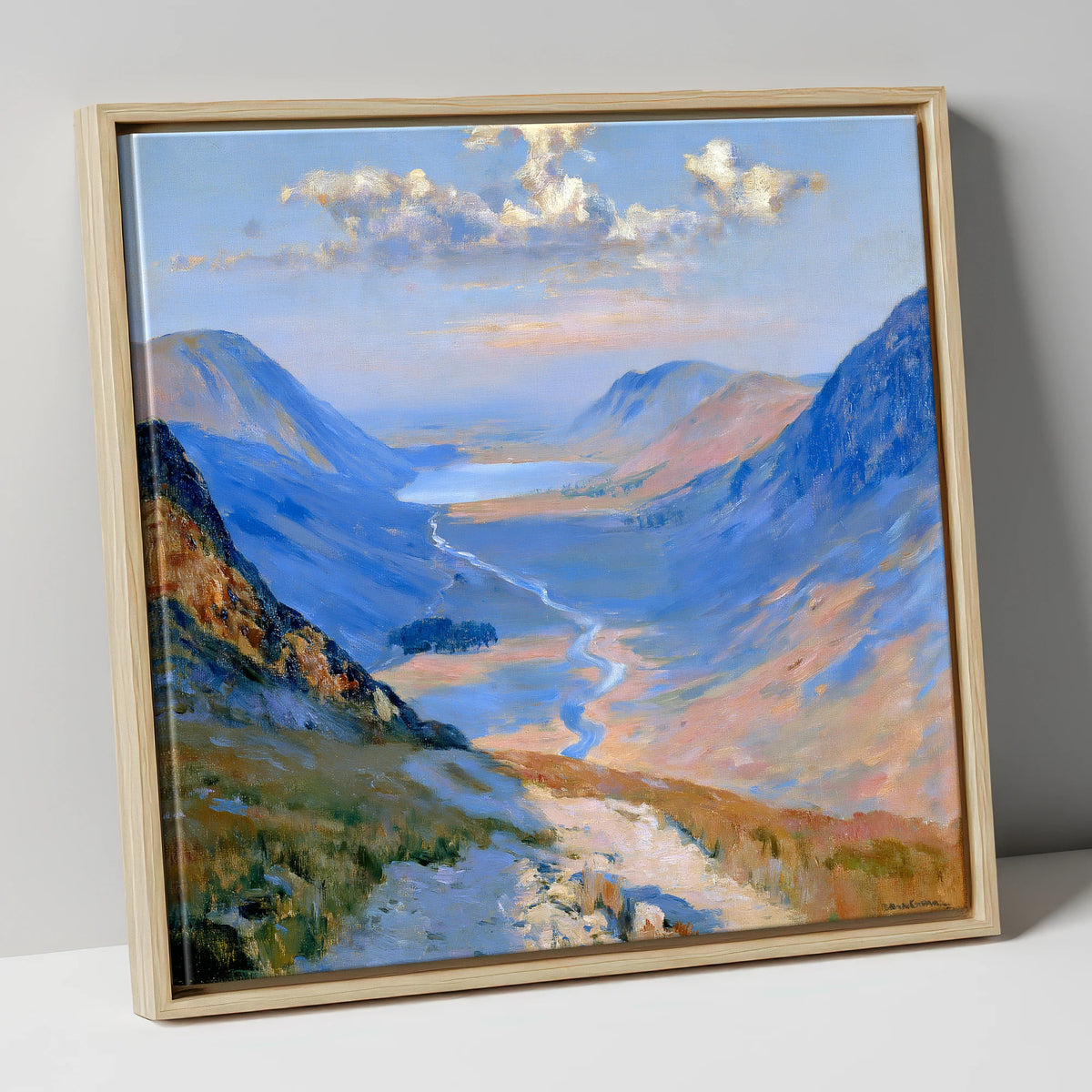 Sunlit Valley Trail from Haystacks lake district fell canvas wall art in natural frame