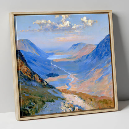 Sunlit Valley Trail from Haystacks lake district fell canvas wall art in natural frame