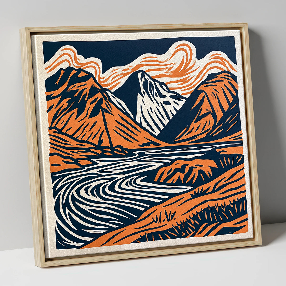 Bold Scafell Pike in Terracotta lake district fell canvas wall art in natural frame