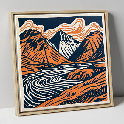 Bold Scafell Pike in Terracotta lake district fell canvas wall art in natural frame