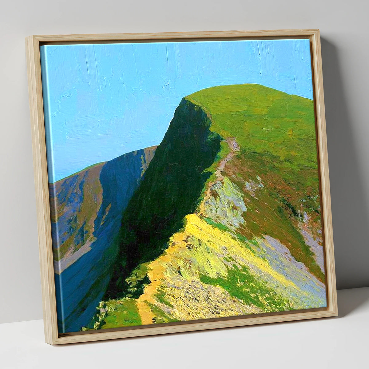 Sunlit Crag Hill Ridge Path lake district fell canvas wall art in natural frame