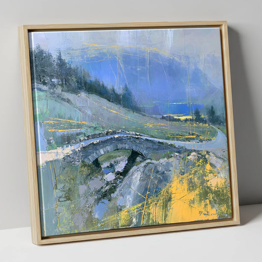 Ashness Bridge in Moody Slate lake district waterfall canvas wall art in natural frame