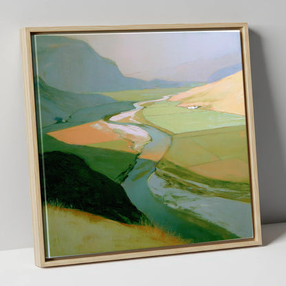 Winding River Through Sage Fells lake district waterfall canvas wall art in natural frame