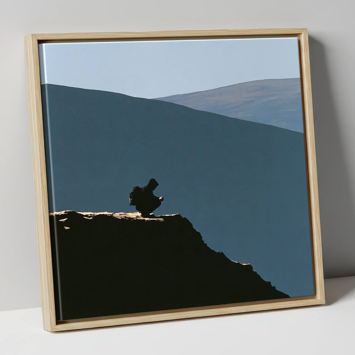 Walker Silhouette on Blencathra Edge lake district fell canvas wall art in natural frame