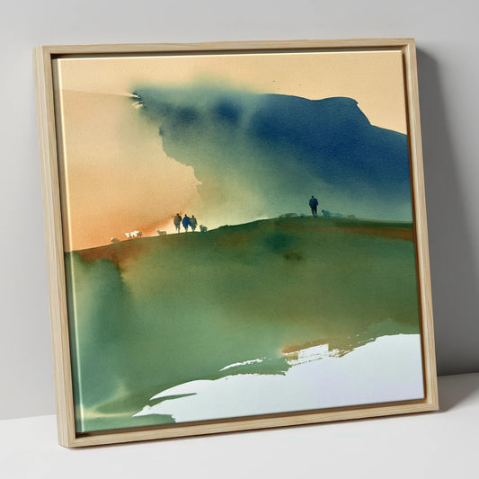 Fell Walkers on the Summit lake district fell canvas wall art in natural frame