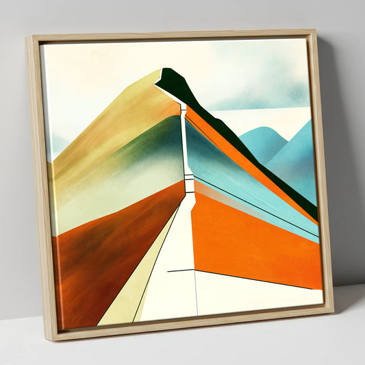 Geometric Cat Bells Mountain Path lake district fell canvas wall art in natural frame