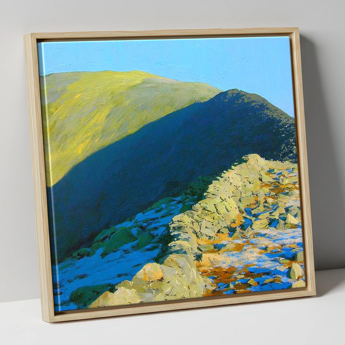 Sunlight and Shadow on Hart Crag lake district fell canvas wall art in natural frame