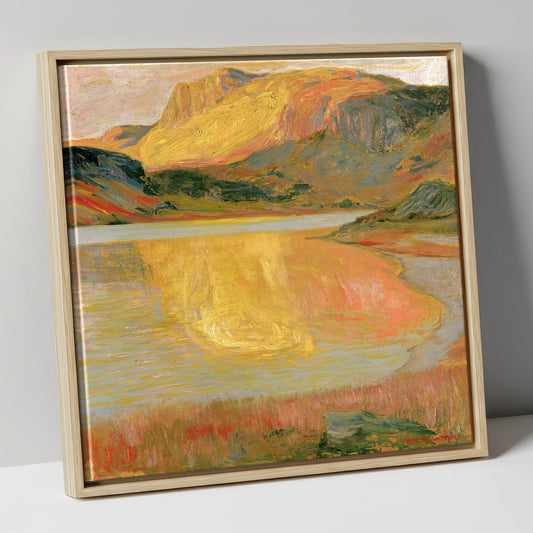 Golden Light Over the Lake lake district lake canvas wall art in natural frame