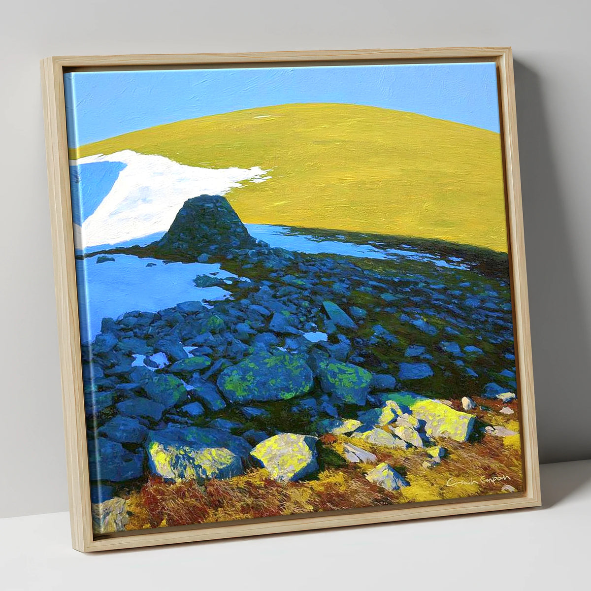 Sunlit Snow on Great Dodd lake district fell canvas wall art in natural frame