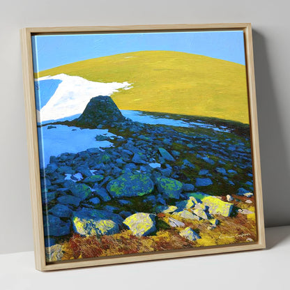 Sunlit Snow on Great Dodd lake district fell canvas wall art in natural frame