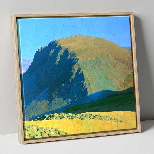 Sunlit Seatallan Dome and Crags lake district fell canvas wall art in natural frame