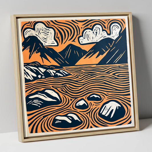 Graphic Terracotta Wastwater Landscape lake district lake canvas wall art in natural frame