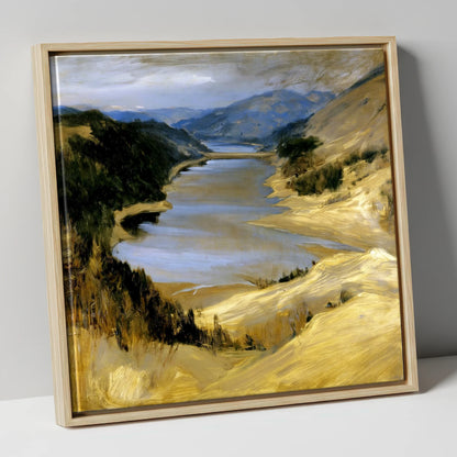 Thirlmere Reservoir in Golden Ochre lake district lake canvas wall art in natural frame