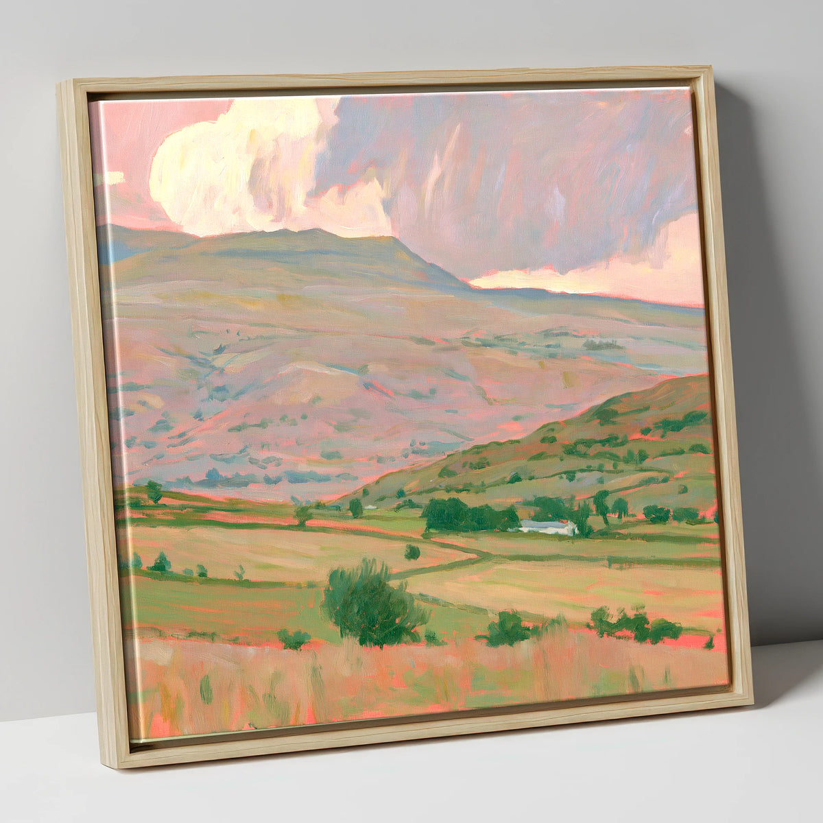 Pastel Storm Clouds Over Fells lake district sky canvas wall art in natural frame