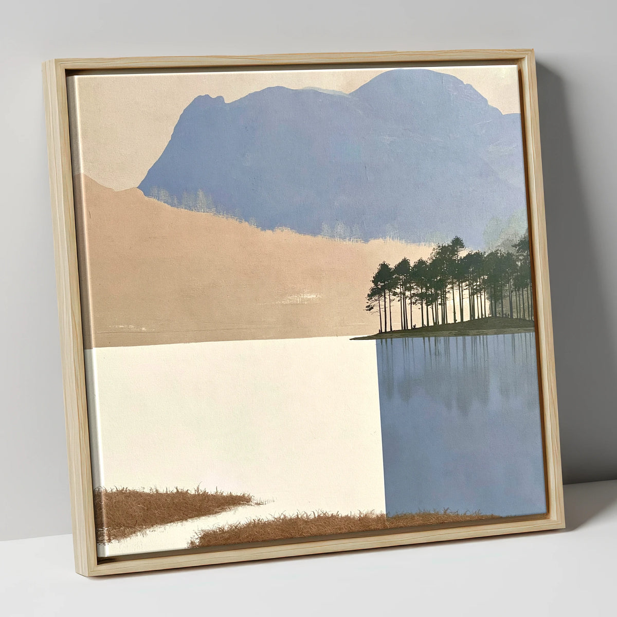 Tarn Hows Pines and Slate Fells lake district lake canvas wall art in natural frame