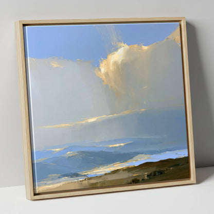 Sunlit Cloud Over Rolling Fells lake district fell canvas wall art in natural frame
