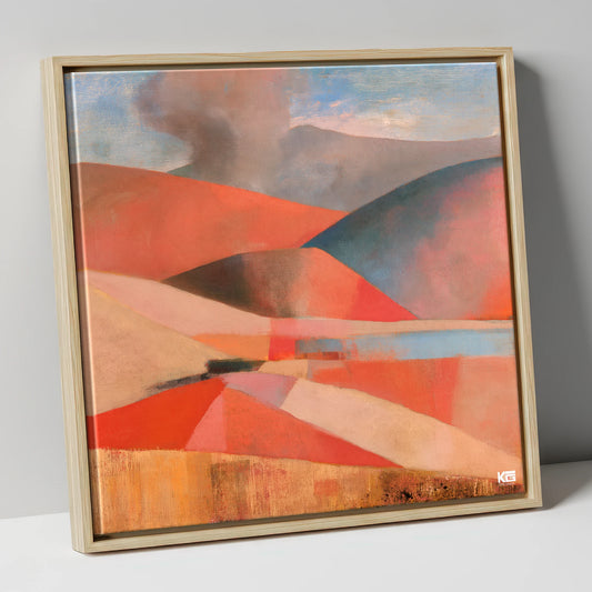 Cloudy Rolling Fells in Coral lake district fell canvas wall art in natural frame