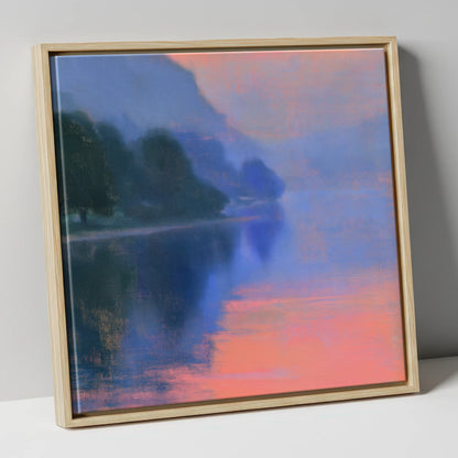 Misty Lake in Peach Light lake district lake canvas wall art in natural frame
