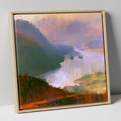 Winding Ullswater from the Fells lake district lake canvas wall art in natural frame