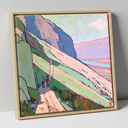 Textured Mountain Path With Walkers lake district walking canvas wall art in natural frame