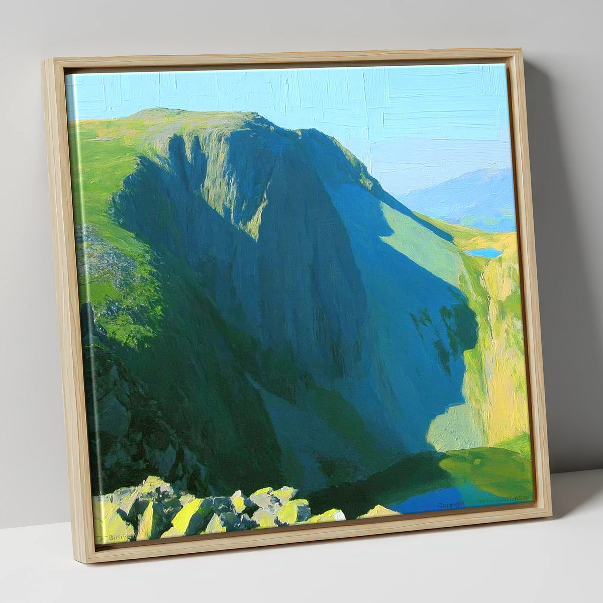 Sunlit Dale Head Crags lake district fell canvas wall art in natural frame
