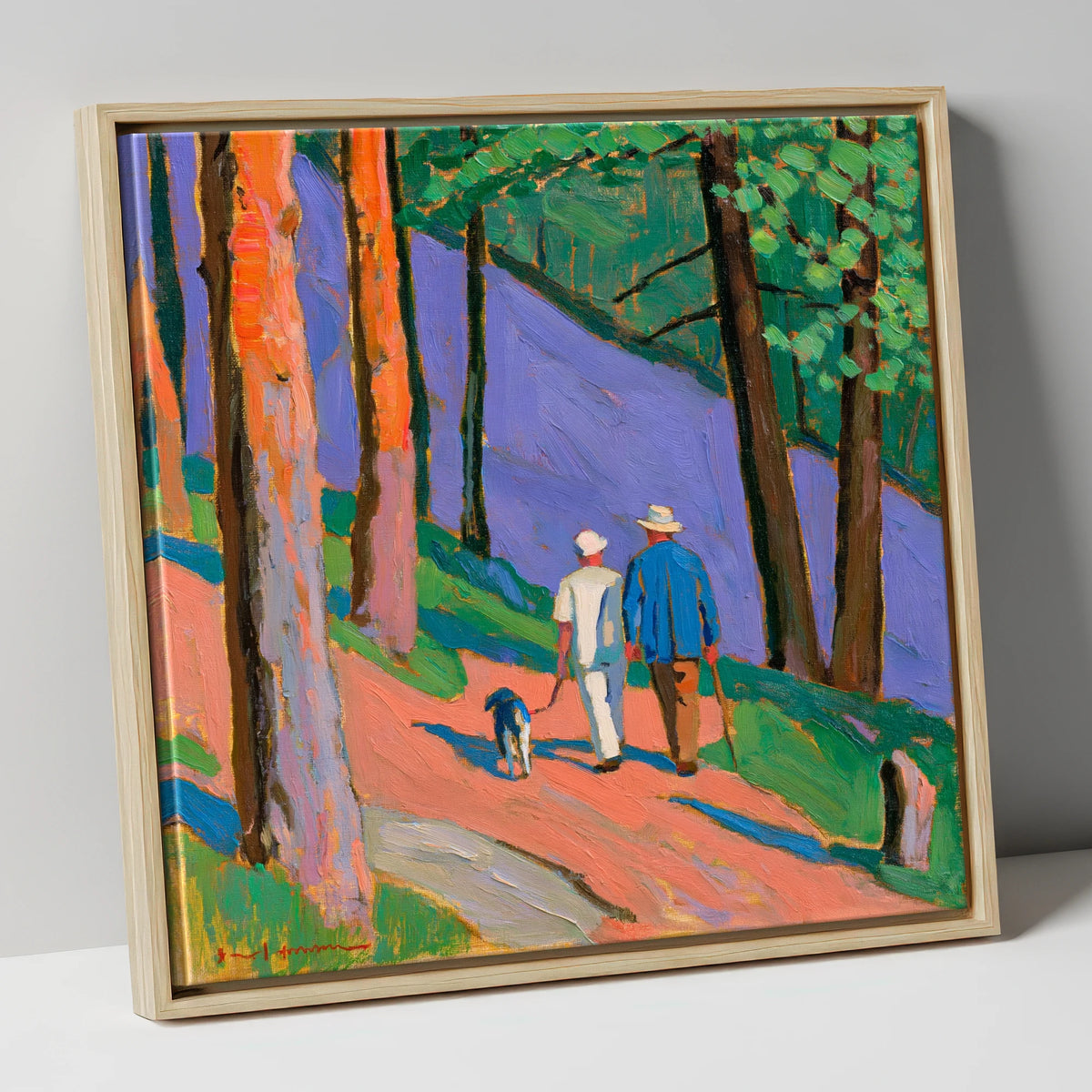 Vivid Dog Walkers Aira Force gifts for dog walkers canvas wall art in natural frame