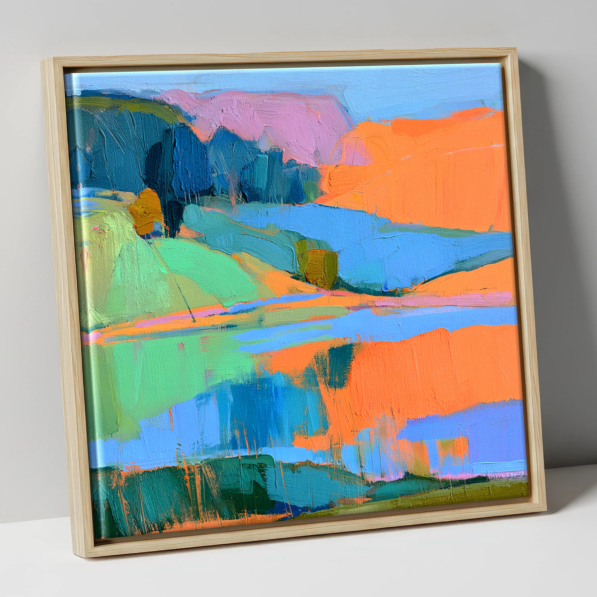 Vibrant Calm Lake Reflections lake district lake canvas wall art in natural frame