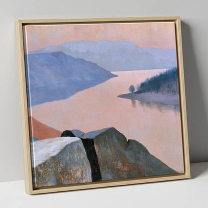 Ullswater in Soft Peach Light lake district lake canvas wall art in natural frame
