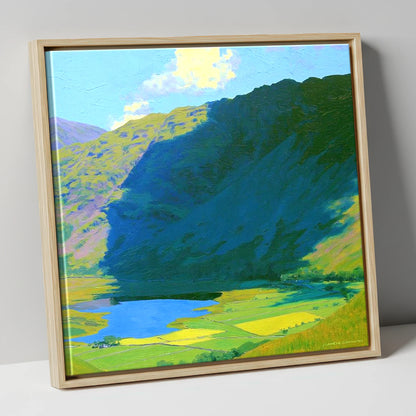 Brock Crags over Sunlit Valley lake district fell canvas wall art in natural frame