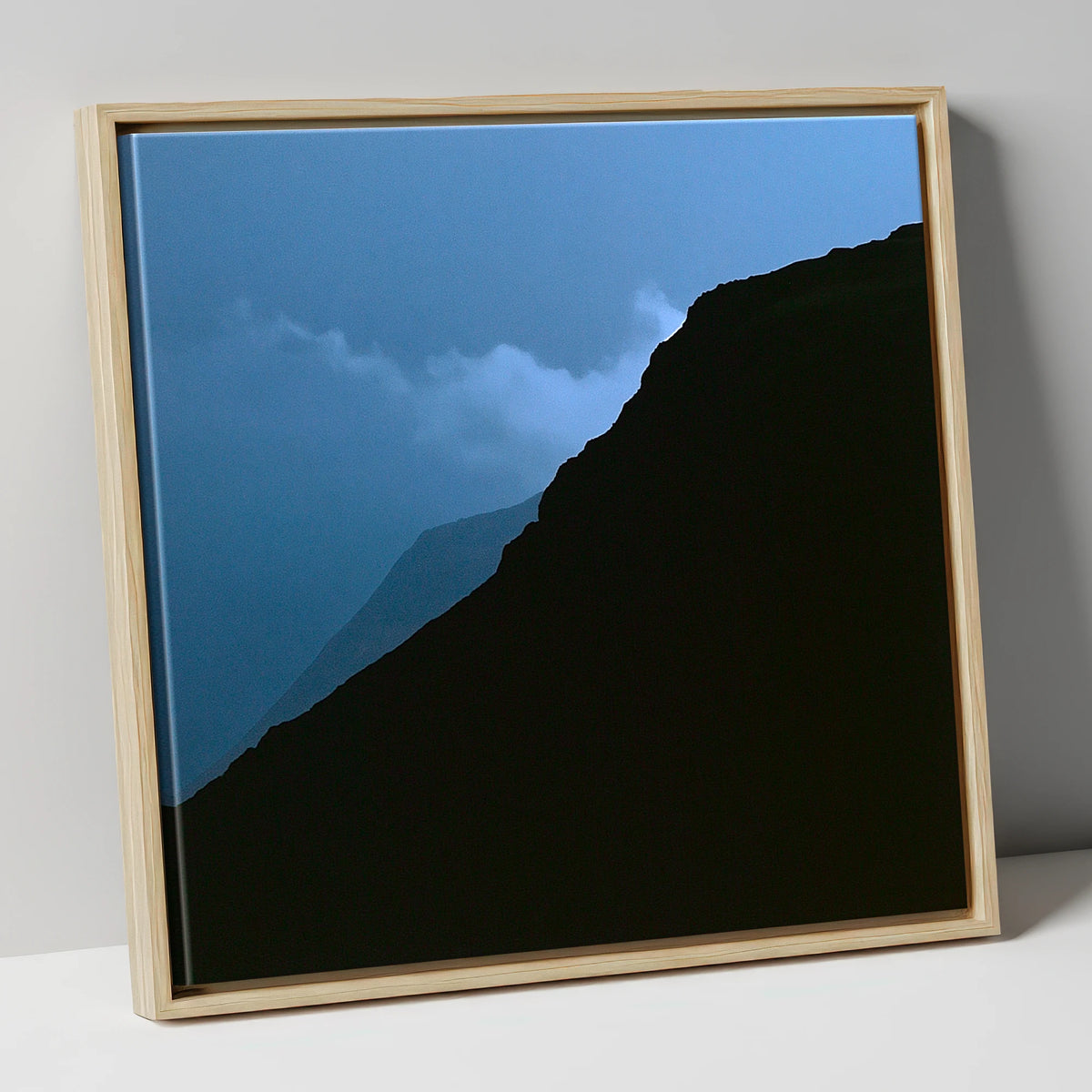 Misty Mountain Ridge Silhouette lake district fell canvas wall art in natural frame