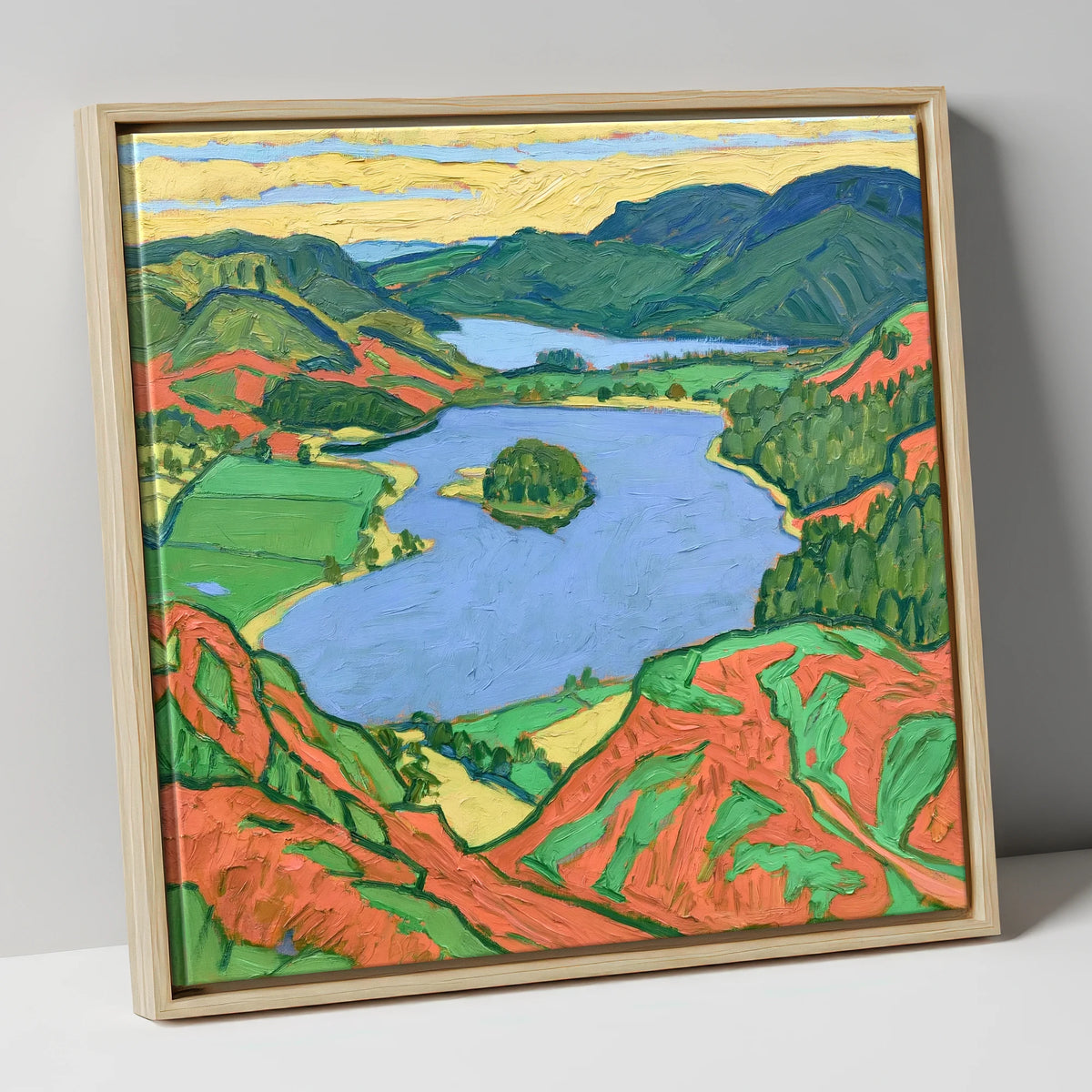 Vibrant Grasmere Over Red Bracken lake district lake canvas wall art in natural frame