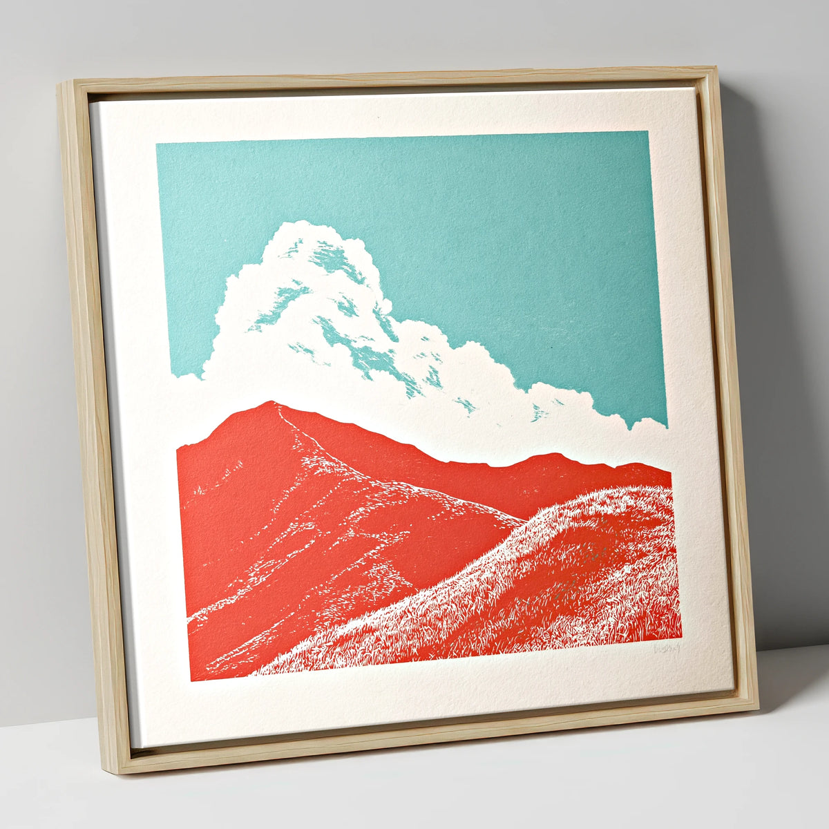 Vibrant Red Fells Under Cloud lake district fell canvas wall art in natural frame
