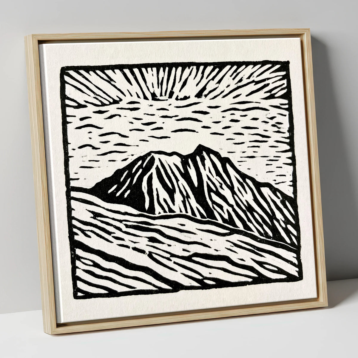 Monochromatic Helvellyn Sunburst lake district fell canvas wall art in natural frame
