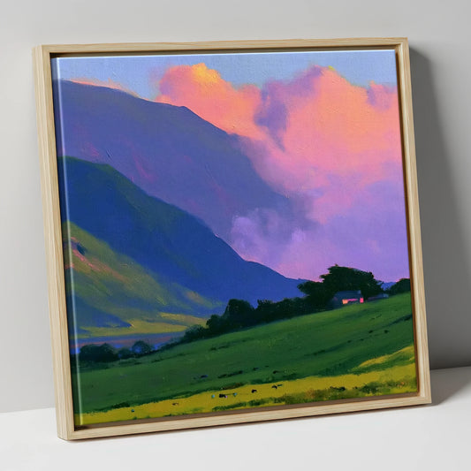 Rolling Fells Under Magenta Clouds lake district fell canvas wall art in natural frame
