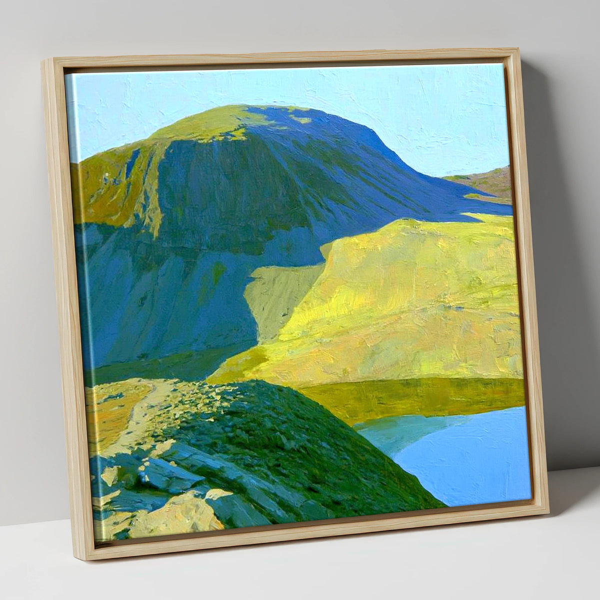 Vibrant Green Gable and Tarn lake district fell canvas wall art in natural frame