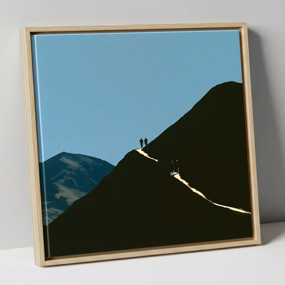 Walkers on a Sunlit Mountain Path lake district walking canvas wall art in natural frame
