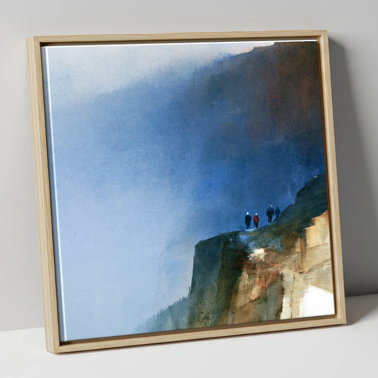 Walkers on a Dramatic Mountain Path lake district walking canvas wall art in natural frame