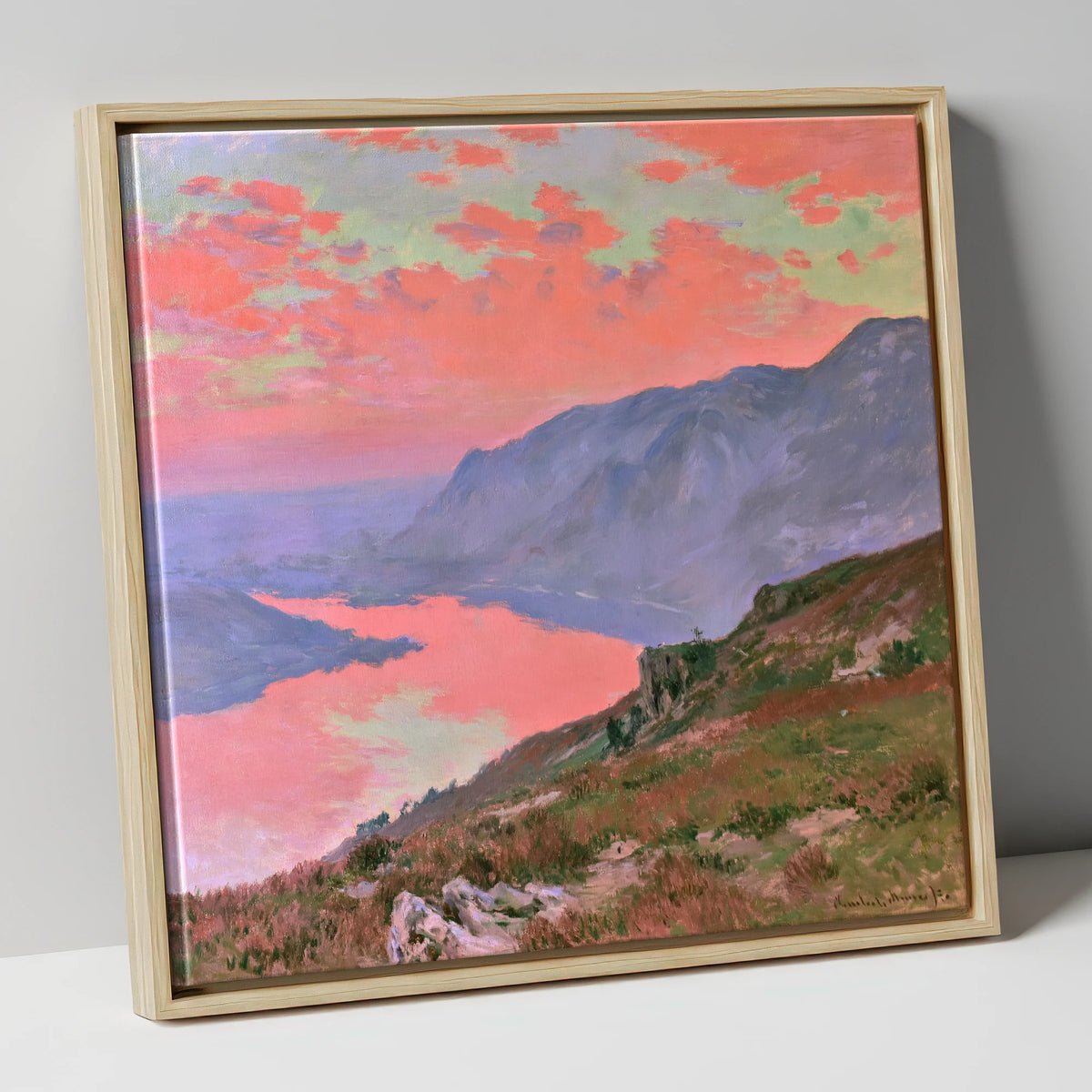 Summit View Under Coral Skies lake district fell canvas wall art in natural frame