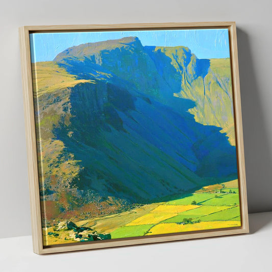 Scafell Pike Above Vibrant Fields lake district fell canvas wall art in natural frame