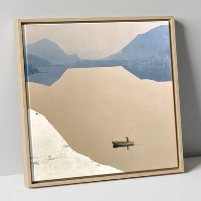 Lone Rower on an Ochre Lake lake district lake canvas wall art in natural frame