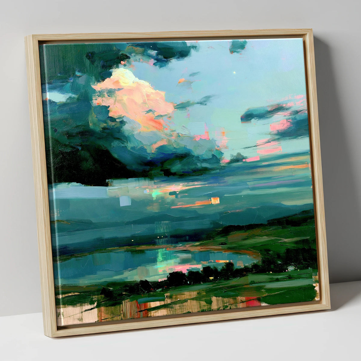 Vivid Sunrise Sky Over Lake lake district sky canvas wall art in natural frame