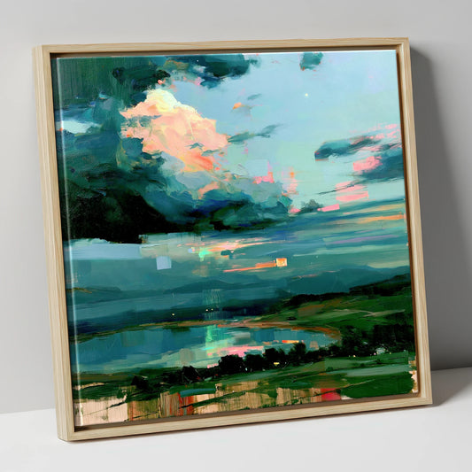 Vivid Sunrise Sky Over Lake lake district sky canvas wall art in natural frame