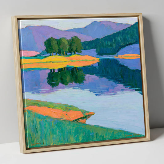 Vivid Reflections on the Lake lake district lake canvas wall art in natural frame