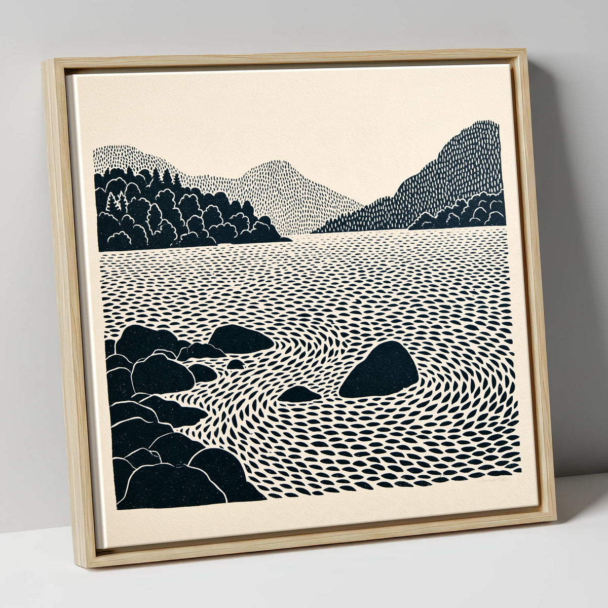 Coniston Water Rhythmic Ripples lake district lake canvas wall art in natural frame