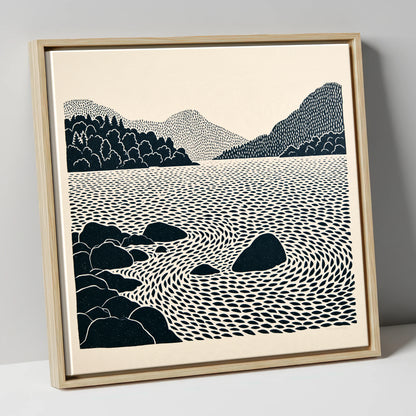 Coniston Water Rhythmic Ripples lake district lake canvas wall art in natural frame