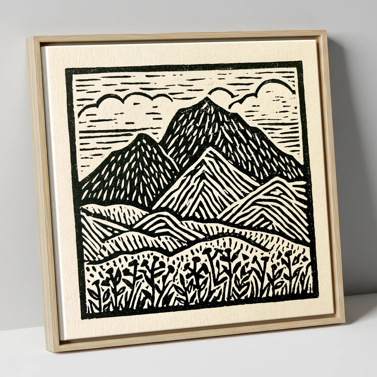 Scafell Pike in Monochrome lake district fell canvas wall art in natural frame